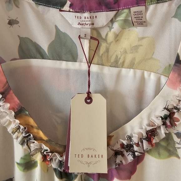 TED BAKER RAW EDGDE FRILL SMOCK TOP SZ 2 NWT - Picture 3 of 5
